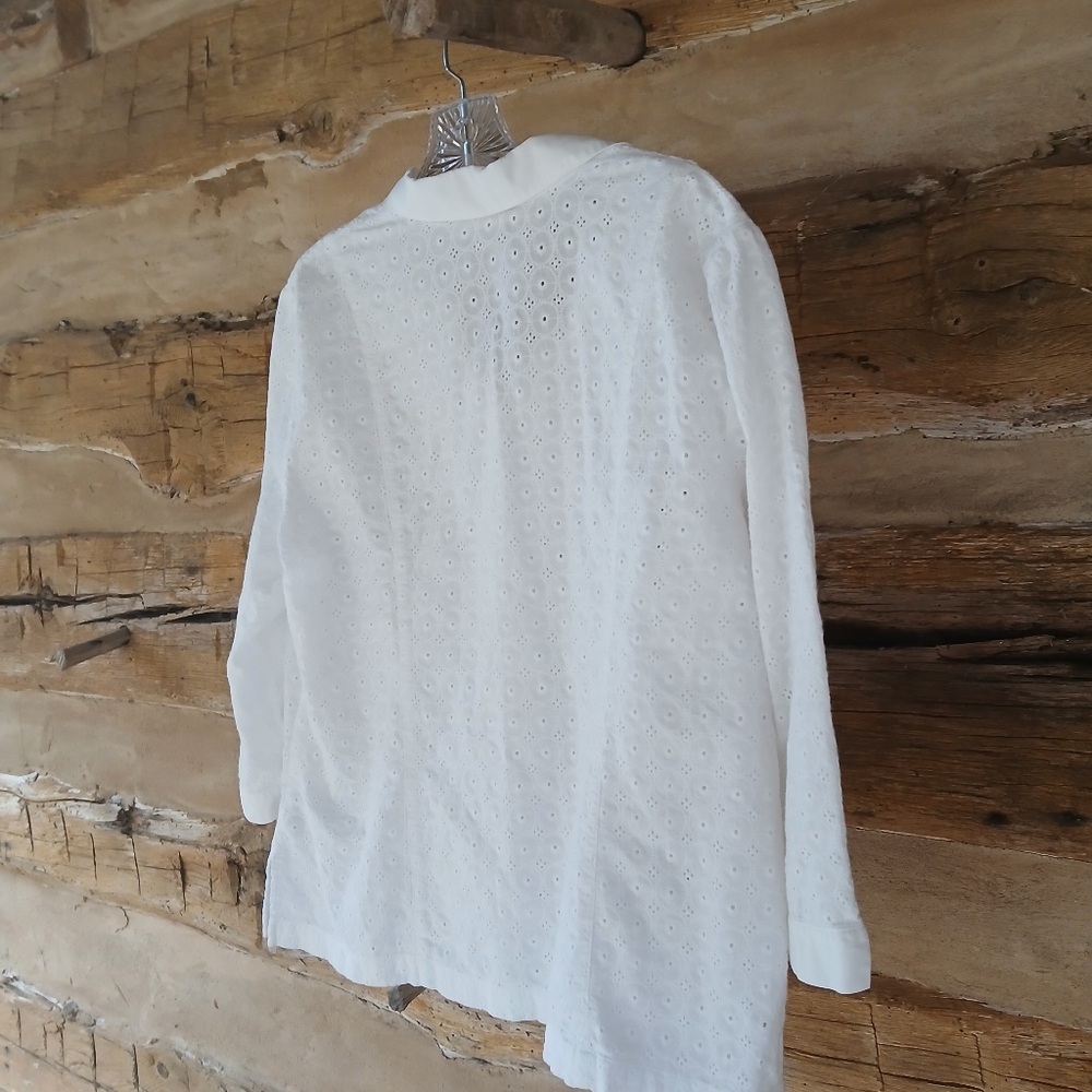 JM Collection White Eyelet 3/4 Sleeve Button Down Cotton Shirt Size 18 - Picture 6 of 8